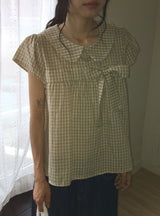 Meva Check Ribbon Short Sleeve Blouse