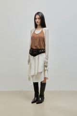 Halter-Tie Suede Apron_Brown