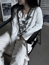 printed ribbed long sleeves (2color)