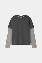 ツートンボーダーレイヤード長袖Tシャツ