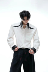 Colorblock Sequin Draped Shoulder Shirt