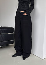 DEEP BLACK LOW WIDE PANTS