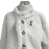 クラシックメタルウェーブダブルボタンハイネックファーコート (White)