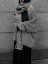 オーバーフィットモヘアリップネックニット (2color)
