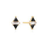 Triangle Black and White 925 Silver + 14k gold plating Stud Earring E059-07G