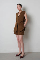Overfit Sleeveless Jacket_Brown