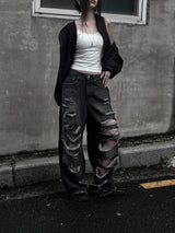 black destroyed wide denim
