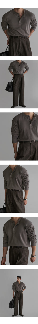 パターンマッスルヘンリーネックニットTシャツ [Mocha]