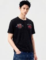 スラブヘンリーネッククロップドTシャツユニオンジャック ブラック