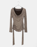 Bimu ribbed strap sleeveless layered off-shoulder long-sleeve T-shirt