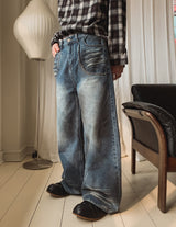 Linear Rivet Dirty Wash Denim Pants