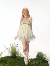 Rose Island Moss Garden Original Printed Patchwork Mesh Bud Slip Dress