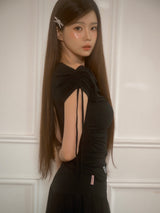 Meow Summer draping shrring Boat neck Top