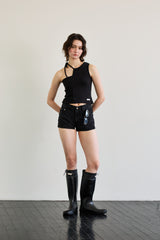 BEBE UNBALANCE SLEEVELESS TOP / BLACK