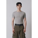 High ribbed henry neck half sleeves(Gray)