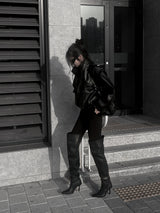 high neck cropped leather jacket