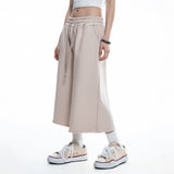 Cut-off wide bermuda sweatpants - BEIGE