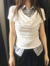 チェックシャツ ドレープ レイヤードT