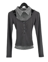 Striped Shirt Layered Boat Neck Tee