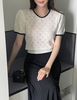 Caron Color Matching Openwork Puff Short Sleeve Knit