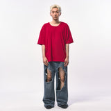 オーバーサイズシルケットスクープネックTシャツ RED