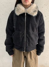 サンポリキルティドブークレファーカラーショートジャケット