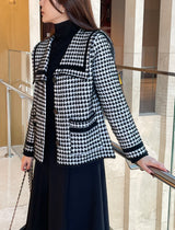 Marron Sailor Collar Hound Check Knit Jacket Cardigan