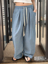 [Unisex] リネンストライプバンディングパンツ(2color)