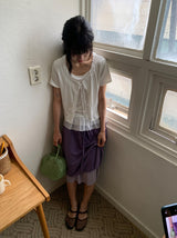 Pokapo Frill Layered Ribbed Short Sleeve Cardigan