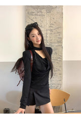 ブラックシック シマーホルターネック長袖Tシャツ