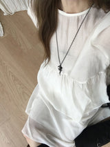 Sheer back ribbon blouse