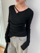 クロスストラップアンバランスロングスリーブTシャツ