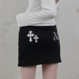 PISTOL BACK LEATHER DOUBLE CROSS SKIRT