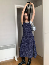 Layered Navy Floral Sleeveless Long Dress