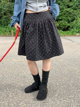 Needle Button Dot Shirring Midi Skirt (2c)