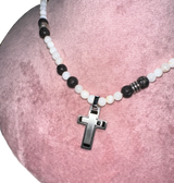 Antique mother of pearl two tone cross necklace