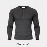 コーンマッスルフィットヘンリーネックロングスリーブTシャツ