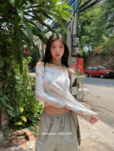 アイテムスパンオフショルダーロングスリーブtシャツ