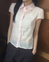Trang Stripe See-Through Short Sleeve Shirt