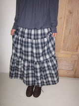 Lumie Check Tiered Banding Long Skirt