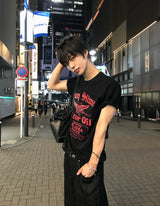 スリムフィット ウォッシュド グラフィック セミクロップTシャツ