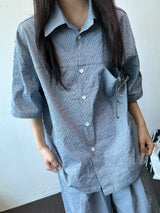 Logi Striped Linen Balloon Short Sleeve Shirt 2color