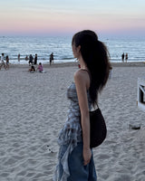 Revue check ruffle top
