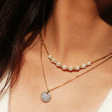two tone large pavé disc 925 sterling silver with two tone plating necklace N069-04T