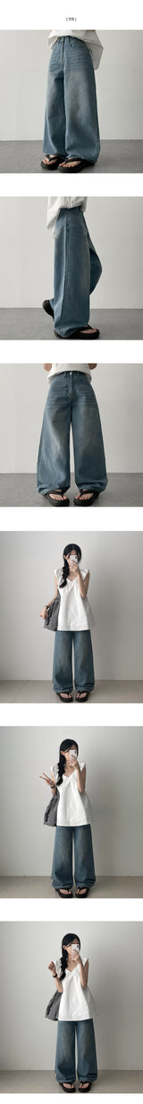 Loafing Natural Washing Daily Denim Wide Pants