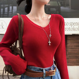 [BELLIDE MADE] River, Vネックスリムベーシックロングスリーブニットウェア