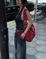 ドットポルカドットホルターネックスリーブレスTシャツ