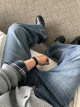 メインベーシックウォッシュドBBストレートフィットデニムパンツ