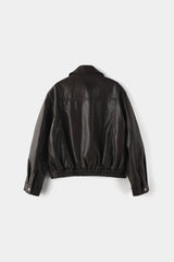 Curved leather overfit jacket