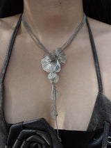 [s.steel] metal flower necklace | 메탈 플라워 드롭 목걸이